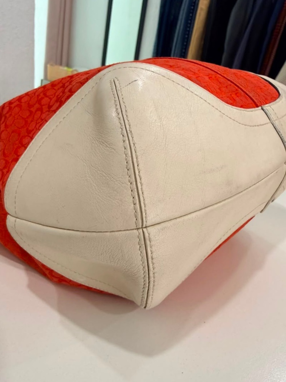 Y2K Coach Vintage Red Monogram Canvas Leather Hobo Shoulder Bag Purse #6800 - Picture 3 of 10